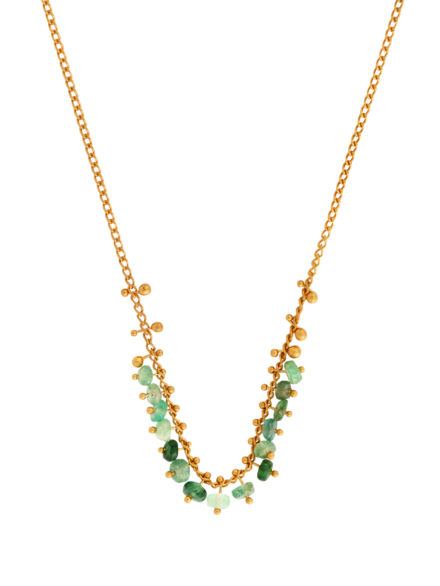 Pinned row necklace in emerald
